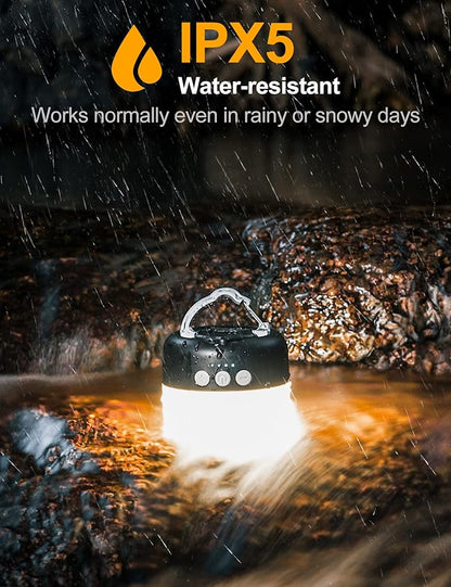 LED Camping Lantern Rechargeable 1000LM, Up to 300H Running Time Camping Tent Light, 6700mAh Emergency Hanging Light for Hurricane, Power Outages, Home, Hiking, Water-Resistant, Black