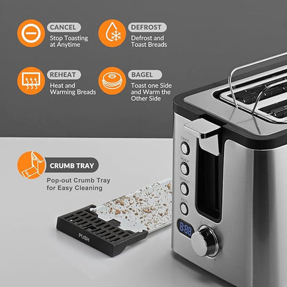 Mecity Toaster 2 Slice Stainless Steel Body, Cancel Functions, Warming Rack