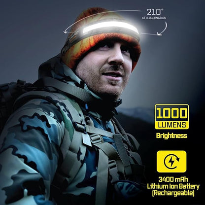 LED Headlamp, Liteband PRO 1000 Lumens Super Bright Head Lamp, Rechargeable Battery Powered Tactical Headlamps, Camping, Running, Hard Hat Light, Best Rated Hands Free Forehead Flashlight, Carbon
