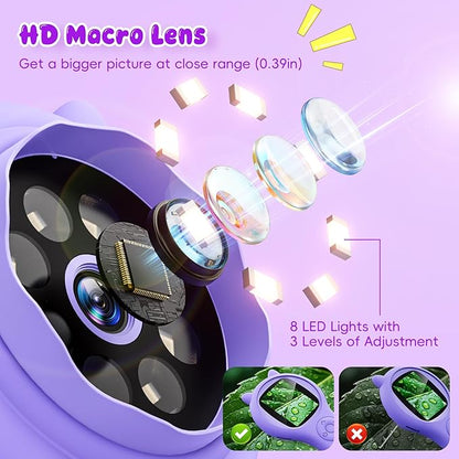 Microscope for Kids - Mini Pocket Handheld Microscope for Toddlers-STEM Educational Science Kit Toys for Christmas Birthday Gifts Toys for 5 6 7 8 9 10 11 12 Year Old Girls（Purple）