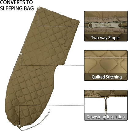 Poncho Liner Hoodie with Pocket Insulated Military Sleeping Bag Waterproof for Outdoor Camping Travel Survival Hunting Car Emergency