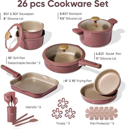 CAROTE 26 Pcs Pots and Pans Set, Nonstick Cookware Sets