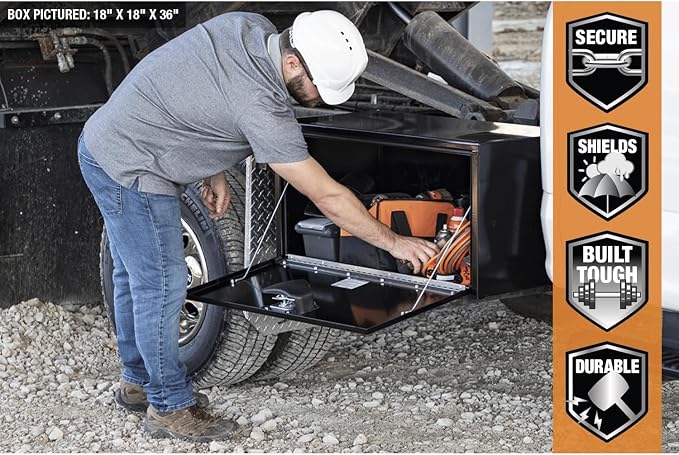 Buyers Products 1702303 Black Steel Underbody Truck Tool Box – 18 x 18 x 30 Inch - Truck Bed & Underbelly RV Storage Box, Locking T-Latch, Weather-Resistant, Heavy-Duty Flatbed Job Box, Made in USA