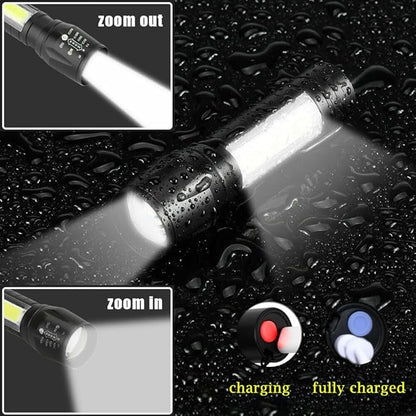 Led Flashlight Rechargeable USB Mini Torch Light, Ultra Brightest Small Flash Light Handheld Pocket Compact Portable Tiny Lamp with Side Lantern, High Powered Tactical Travel Flashlights 1 Pack