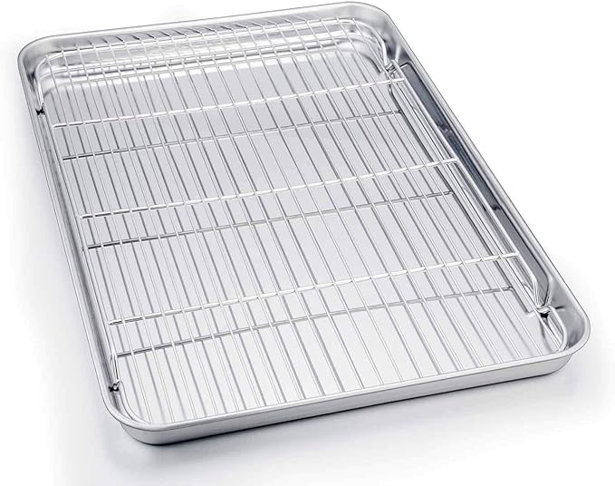 TeamFar Baking Sheet with Cooling Rack, Stainless Steel Half Size Cookie Sheet