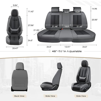 Coverado Seat Covers, Car Seat Covers Full Set, Leather Seat Covers for Cars, Car Seat Protector, Gray Car Seat Covers Front Seats and Back Seats Universal Fit for Most Cars Black