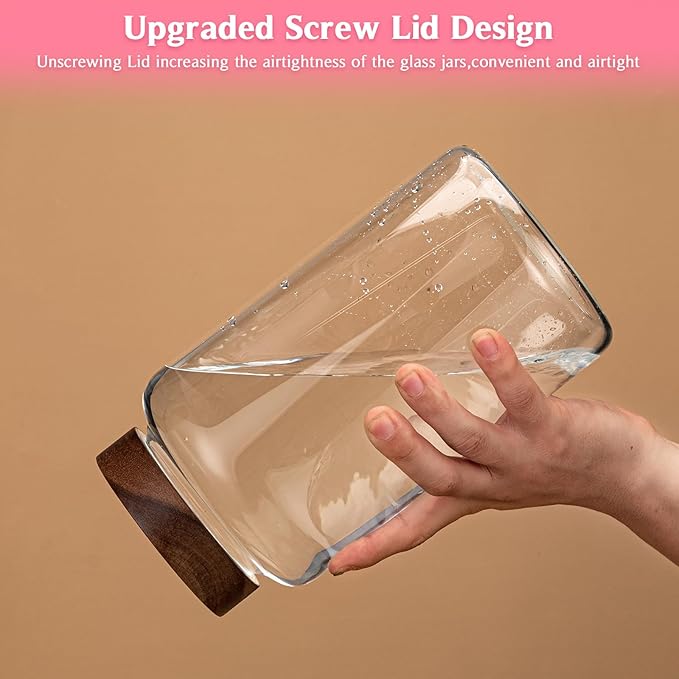 Large Glass Coffee Jars with Spoon,Round Storage Canister with Wooden Lid Clear Glass Food Jar for Pantry Sugar Tea Coffee Bean Spice Nuts Cookies Bath Salts (2300ml/77oz)