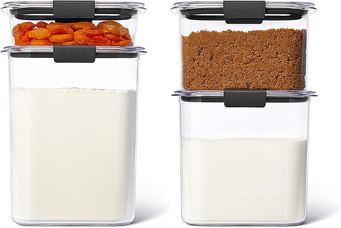 Rubbermaid Brilliance Pantry Food Storage Containers, Set of 4 (8 Pieces), BPA-Free, Clear, Airtight