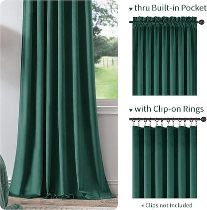 FMFUNCTEX Velvet Curtains Emerald Green Thermal Insulated Curtains