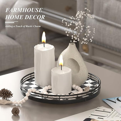 Black and White Kitchen Lazy Susan Turntable – Checkered Round Decorative Tray