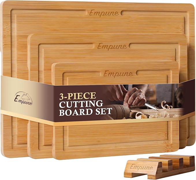 Empune Bamboo Cutting Board Set, Wood Cutting Boards