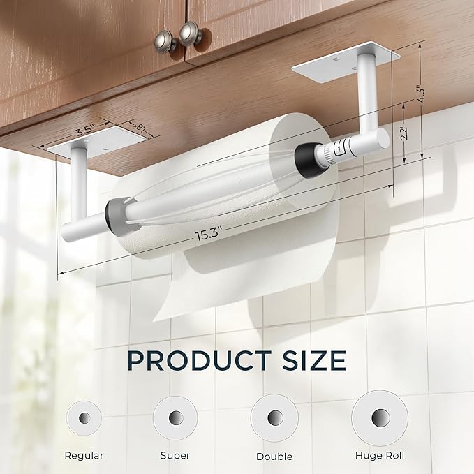 FORIOUS Paper Towel Holder Under Cabinet, Single Hand Operable