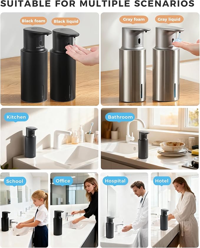 Automatic Liquid Soap Dispenser Touchless, 304 Stainless Steel Bottle Body