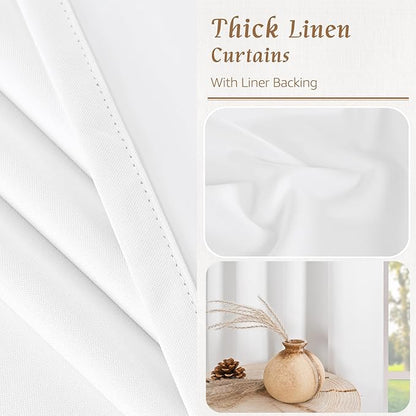 LAMIT Natural 100% Blackout Linen Curtains, 45 Inches Linen Textured Thermal