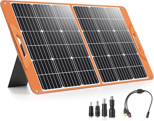 100W Portable Solar Panel for Power Station, 19.8V Foldable Solar Charger with DC/XT60/Anderson Cable & QC3.0 USB Outputs, 23% High Efficiency IP65 Waterproof 2 Kickstands for Outdoor Camping RV Trip