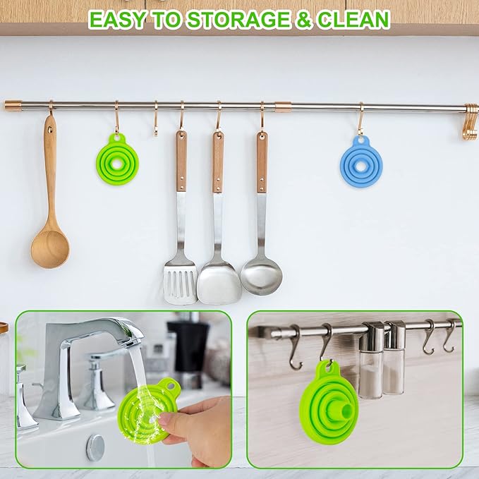 Kitchen Funnel Set 7 Pack, Collapsible Silicone Funnel