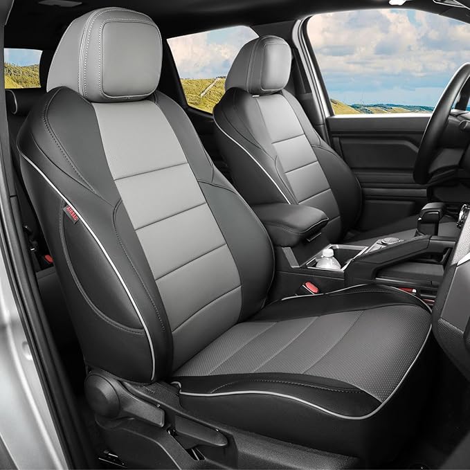 EKR Custom Fit Tacoma Front Car Seat Covers for Toyota Tacoma (Petrol & Hybrid) 2024 2025 2026 Double cab SR/SR5/TRD Sport/TRD Off-Road/Limited - Front Row Only,Faux Leather(Black/Gray)