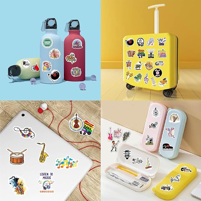 100PCS Music Stickers, Funny Music Gifts for Student Vinyl Waterproof for Water Bottle Laptop Luggage Guitar Gifts for Teens Girls Kids Adult Students