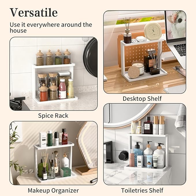 PEKER Bamboo Bathroom Organizer Countertop – Small Vanity Storage Shelf