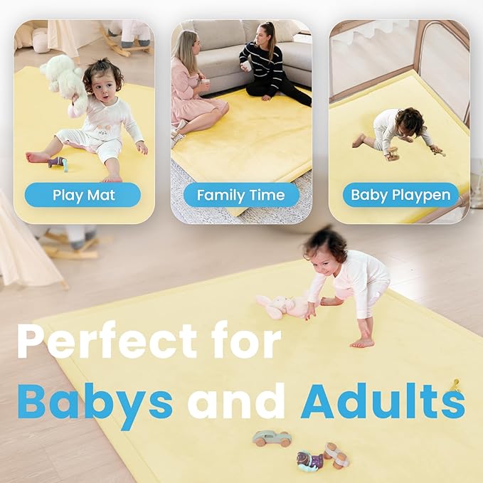 1.3" Thick Baby Play Mat for Floor Playpen, 50x50 Foam Tummy Time Mat, Padded Support Soft Plush Nursery Rug for Infant Kids Toddler Crawling Kick Activity (Vanilla)