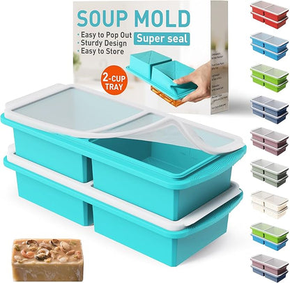 Silicone Freezer Tray with Lid Soup Freezer Container Molds with Steel