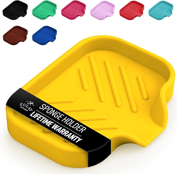 Zulay Kitchen Small Silicone Sponge Holder – Space-Saving Sink Organizer Tray