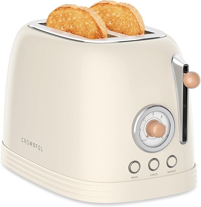 CROWNFUL 2-Slice Toaster, Extra Wide Slots Toaster, Retro Stainless Steel
