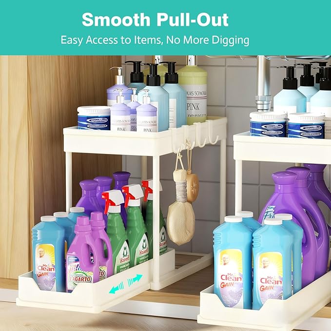 Under Sink Organizers and Storage 2 Pack, Pull-Out Sliding Cabinet Organizer