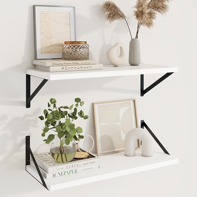 Axeman Deep Floating Shelves | 24 Inch White Wall Shelves Set of 2 | 10 Inch