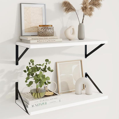 Axeman Deep Floating Shelves | 24 Inch White Wall Shelves Set of 2 | 10 Inch