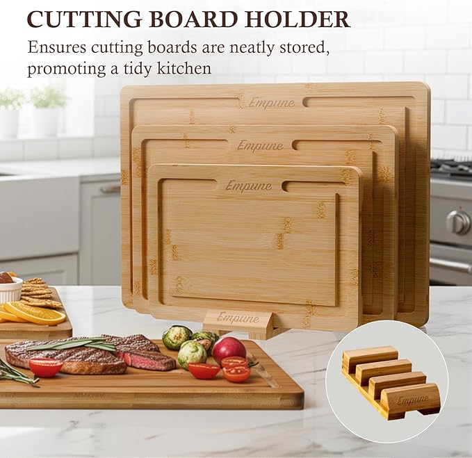 Empune Bamboo Cutting Board Set, Wood Cutting Boards
