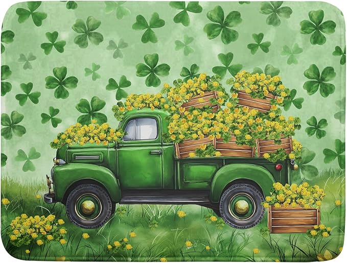 Green Holiday Dish Drying Mat Lucky Clover Truck Drying Mat