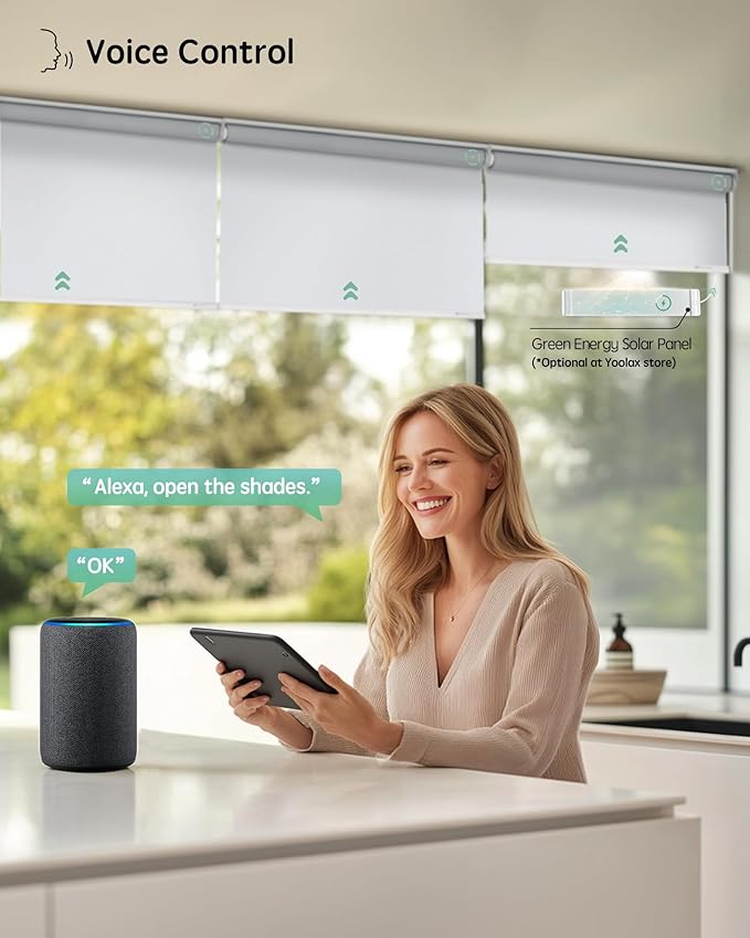 Yoolax Motorized Blinds with Remote, Automatic Window Shades Work with Alexa