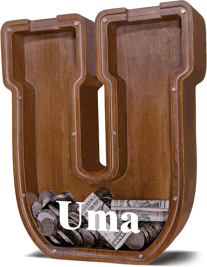 Personalized Wooden Letter Piggy Bank for Kids Larger Letter Piggy Bank for Boys and Girls Initial Coin Bank Customized Piggy Bank Perfect Wood Kids Money Bank for Birthday and Festival