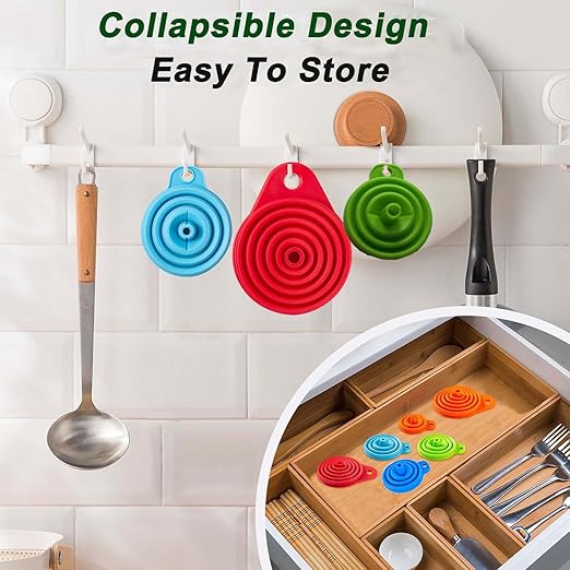 Kitchen Funnel Set of 6, Large Medium and Small, 2025 Upgrade Silicone Kitchen