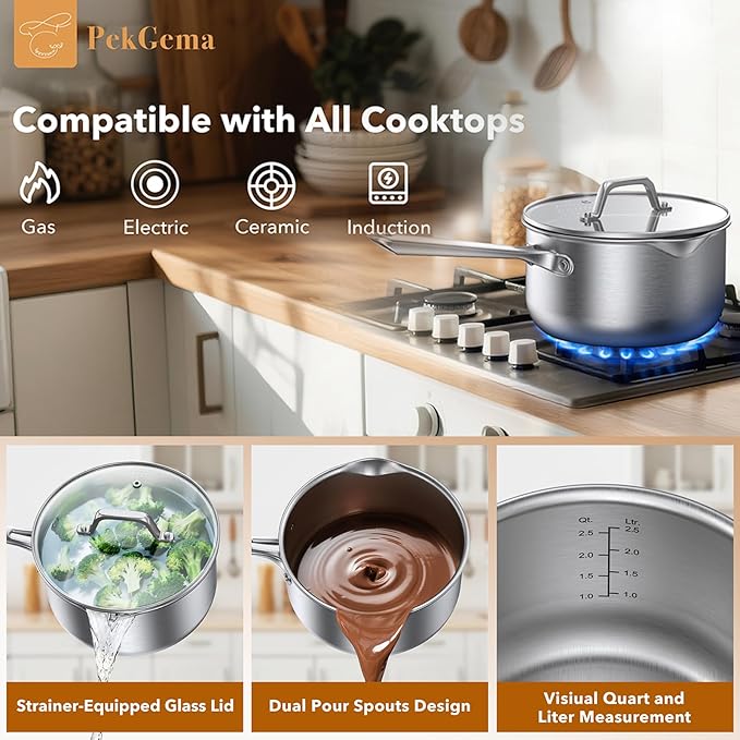 PekGema Stainless Steel Saucepan 3 Quart