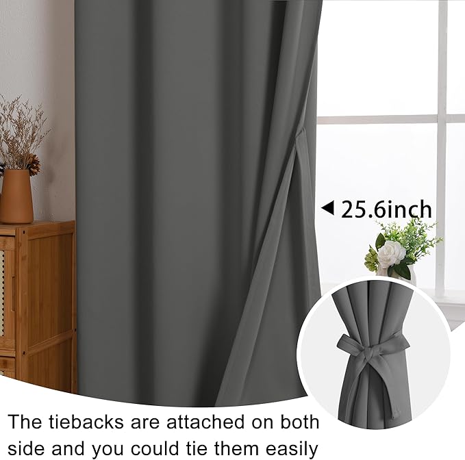 JIUZHEN Dark Grey Blackout Curtains