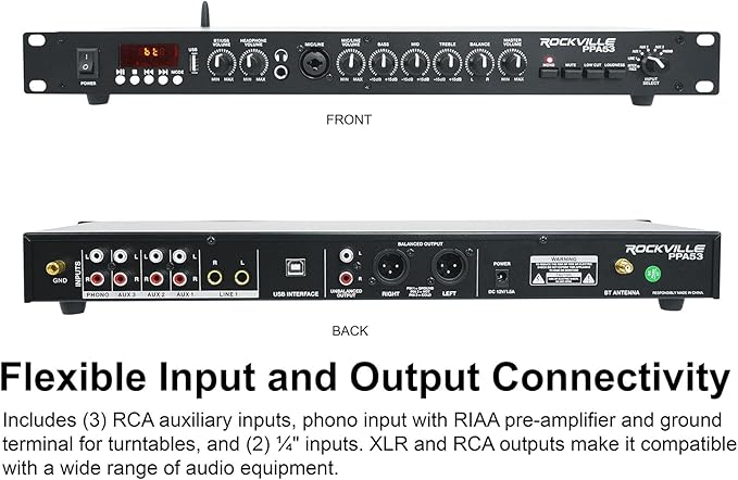 Rockville PPA53 Preamp Pro 1U Preamplifier w/Bluetooth, USB/Computer Interface