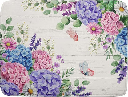 Hydrangea Floral Dish Drying Mat 18x24 inch Spring Summer Decorative Fast Dry