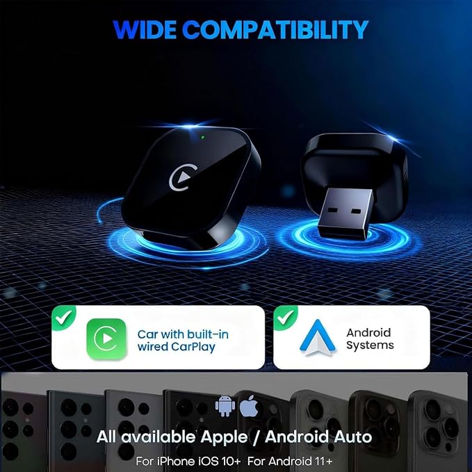 2 in 1 CarPlay Adapter for Polaris Slingshot 2021 2022 2023 2024, CarPlay Wireless Adapter with Auto Reconnect Fast Pairing Bluetooth Connection Compact USB Dongle