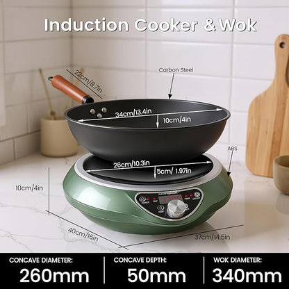 1700W 120V Wok Induction Cooktop, Non-Pulse Heating, 16 Levels, 18H Timer