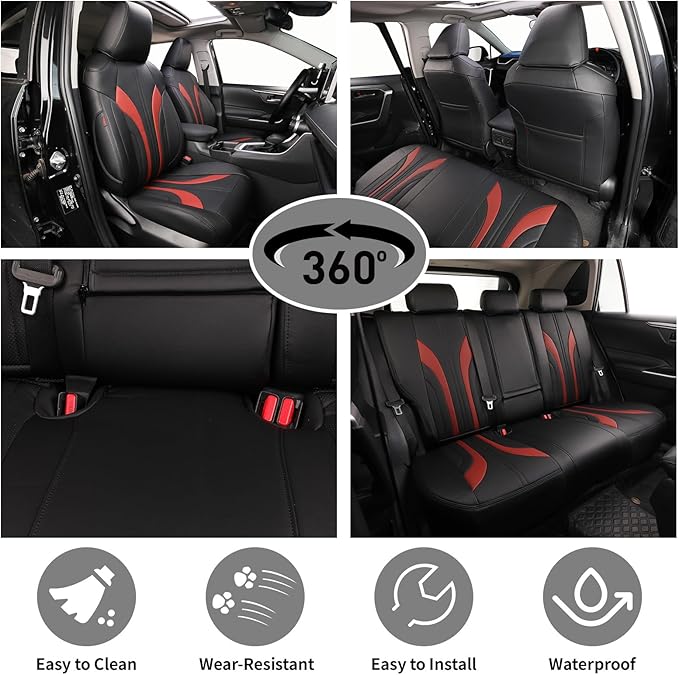 EKR Corolla Car Seat Covers Full Set Custom Fit for Toyota Corolla 2020 2021 2022 XSE/XSE Apex,Leather Car Seat Cover-Faux Leather(Black +Burgundy)