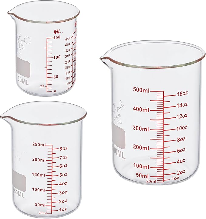 3 Piece High Borosilicate Glasss Liquid Measuring Cups, Includes 150ml