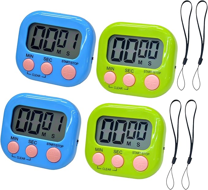 2 Pack Small Digital Kitchen Timer Magnetic Back and On/Off, Classroom Timers