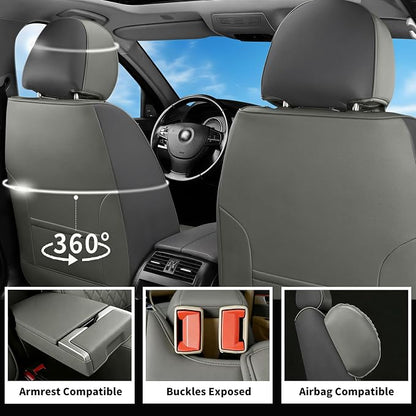 Car Seat Covers Compatible with Hyundai Kona 2018-2025 2026 - Full Set 5 Seats Luxury Leather All-Weather Seat Cushions & Protectors, Waterproof & Breathable, Airbag Compatible (Gray)