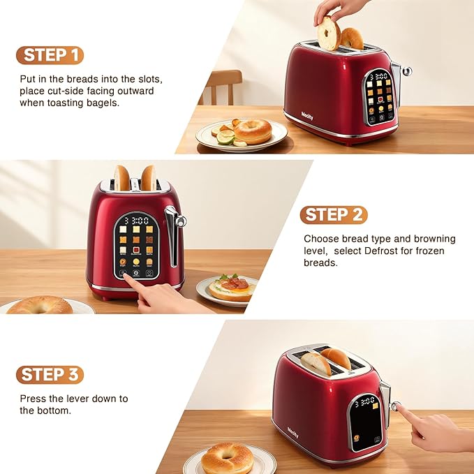 Mecity Toaster 2 Slice, Touch Screen Wide Slot Retro Toaster