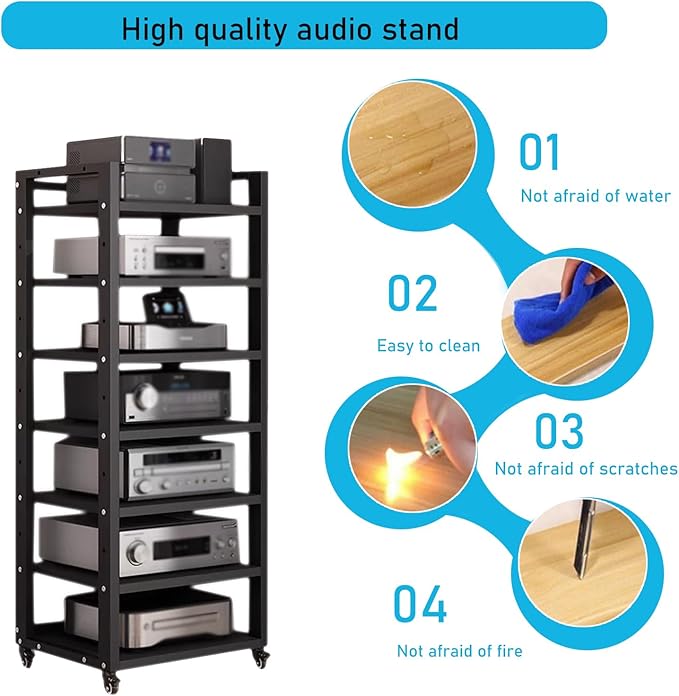 Dernoing 7 Tier Audio Rack Tower, CD Record Player Stereo Receiver AV Equipment