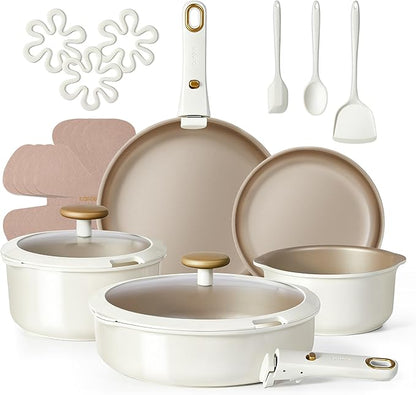 CAROTE 19 Pcs Pots and Pans Set, Nonstick Cookware Sets