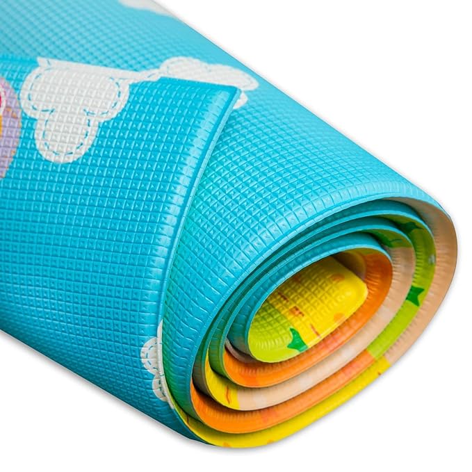 Baby Care Play Mat (Medium, Playful - Pinko & Friend) 73’’ x 49’’ Original One-Piece Reversible Rollable Waterproof Play Mat for Infants, Babies, Toddler, and Kids