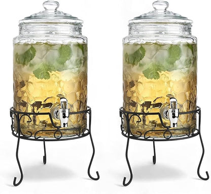 2 PACK 1.5 Gallon Drink dispenser, Classic Hammered Glass Beverage Dispenser